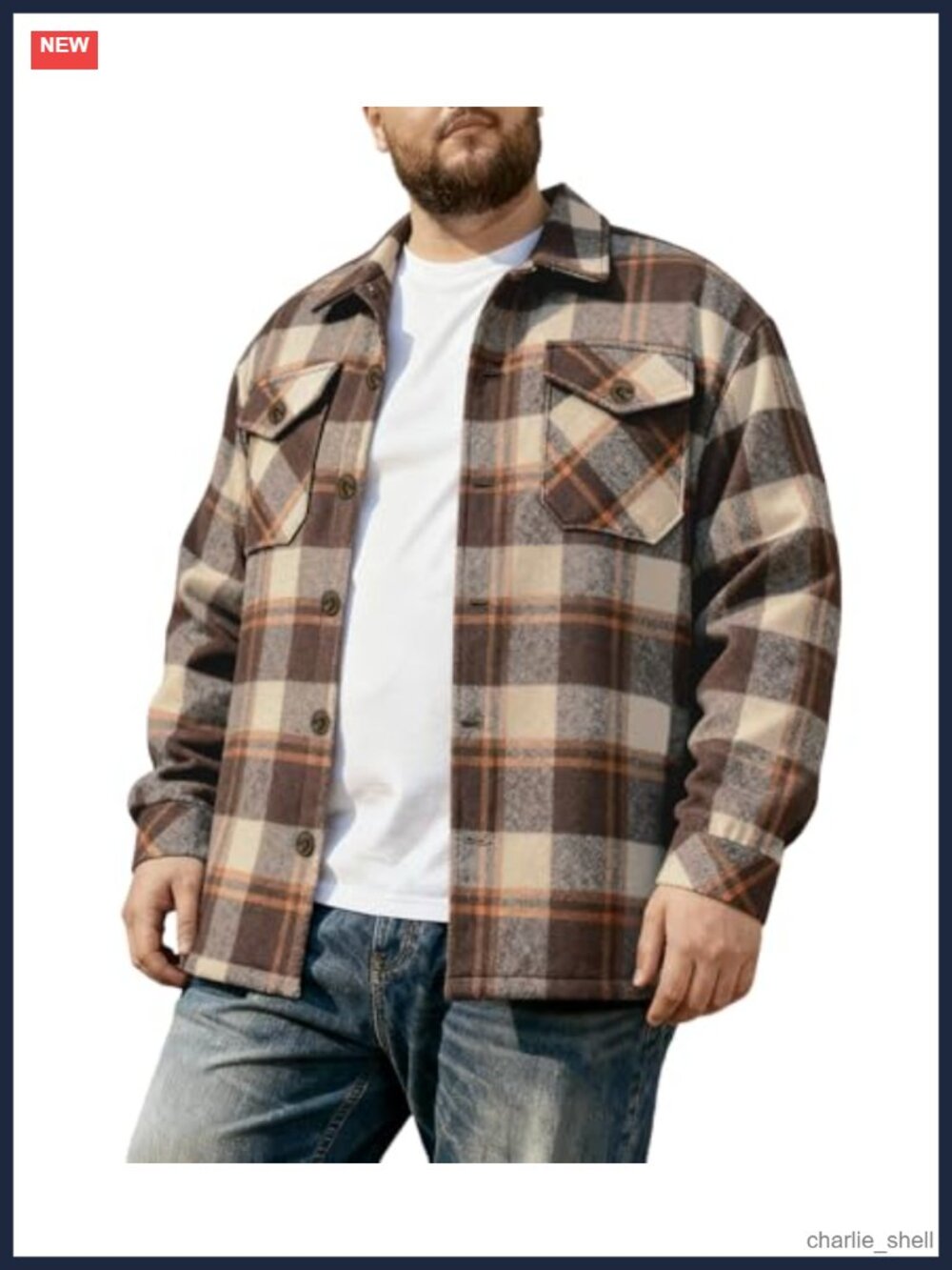 Men's Big & Tall Plaid Flannel Shirt Jacket Long Sleeve Button Down Shacket